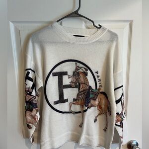 White Sweater with Bling Horse Design